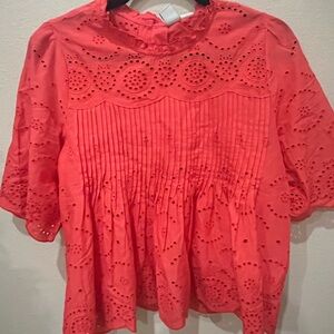 Joie Coral Eyelet Blouse
